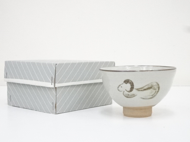 JAPANESE TEA CEREMONY / CHAWAN(TEA BOWL) / UNDERGLAZE IRON / SHEEP / ARTISAN WORK